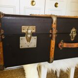 Wooden and leather suitcase