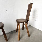 Set of three alpine chairs in solid pine, France, 1950s.