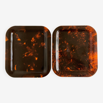 Pair of tortoiseshell lucite trays 1970