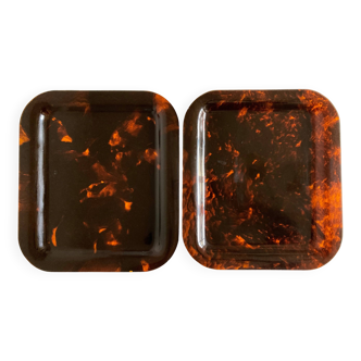 Pair of tortoiseshell lucite trays 1970