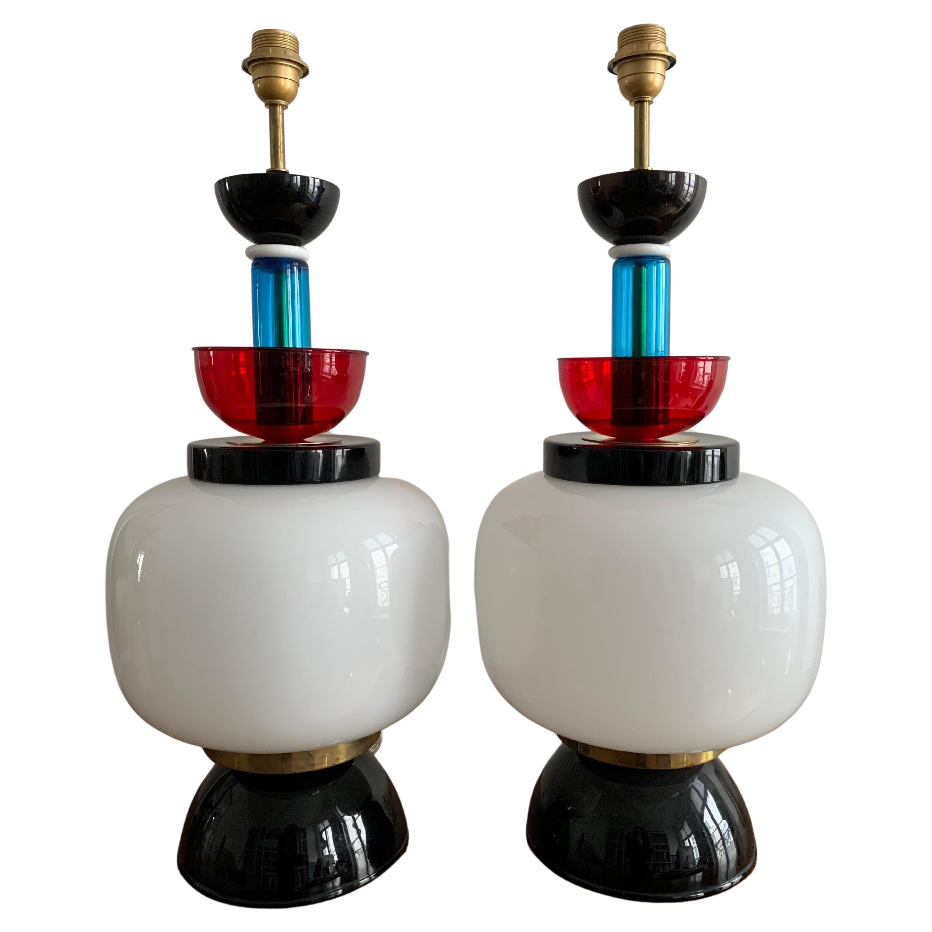 XXL table lamps in the style of Ettore Sottsass, made of Murano glass, Italy, 1970.
