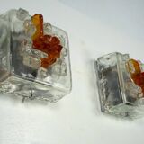 Poliarte, rare pair of wall lamps in cut murano glass. Italy 1970s