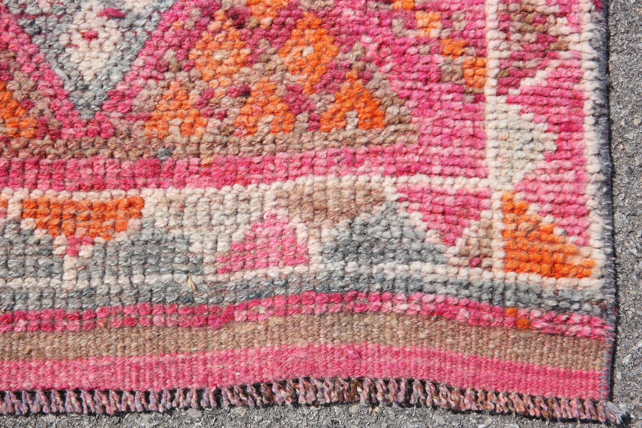 Hot Pink Turkish Runner Rug, Vintage Boho Hallway Carpet, 83x353 Cm