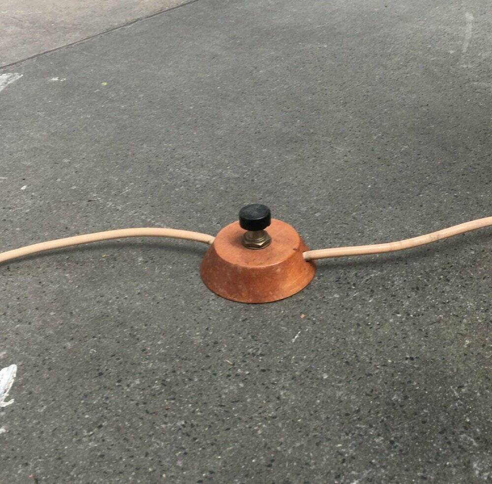 Mid-century tripod rocket floor lamp in teak, 1960s.