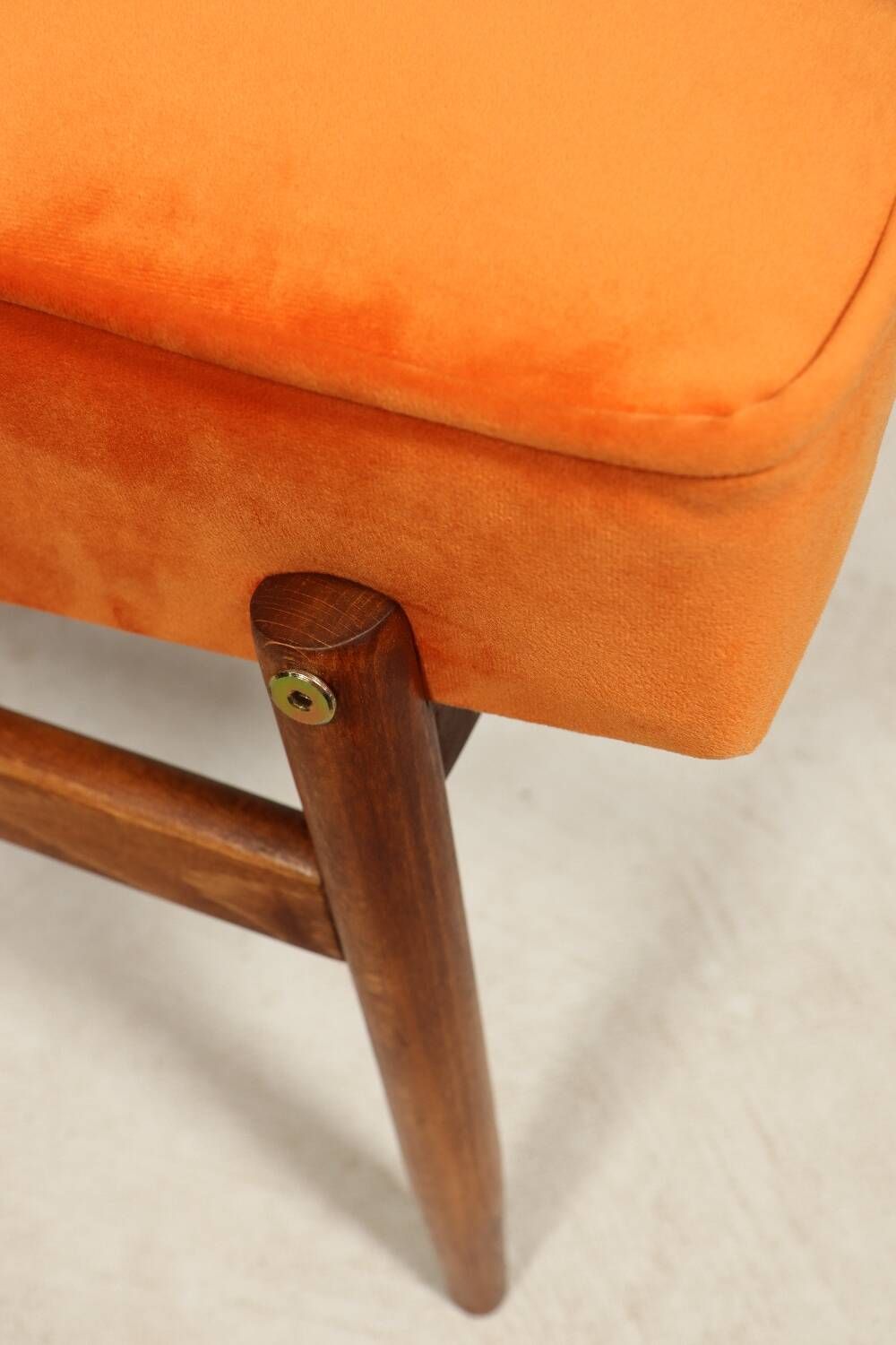 Papaya orange velvet mid century modern 1970s renovated armchair