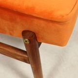 Papaya orange velvet mid century modern 1970s renovated armchair