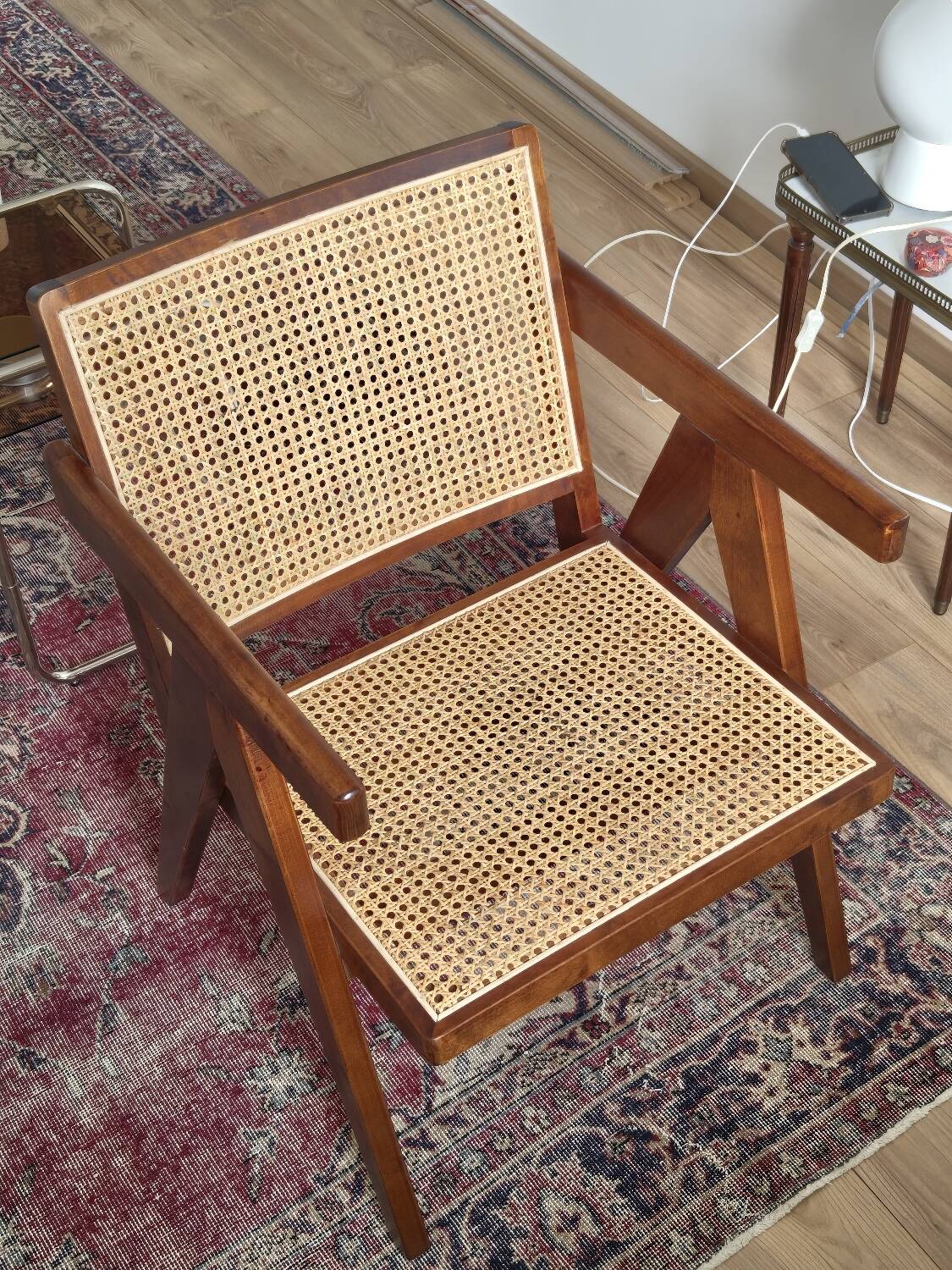 Scandinavian armchair in rattan & solid birch – Swedish vintage