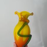 Murano style blown and pulled glass vase with raised flower