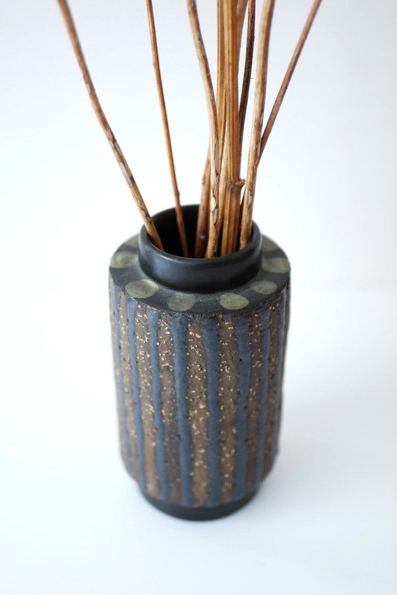 Mid-century modern Scandinavian brutalist pottery vase by Mari Simmulson for Upsala Ekeby, 1970s