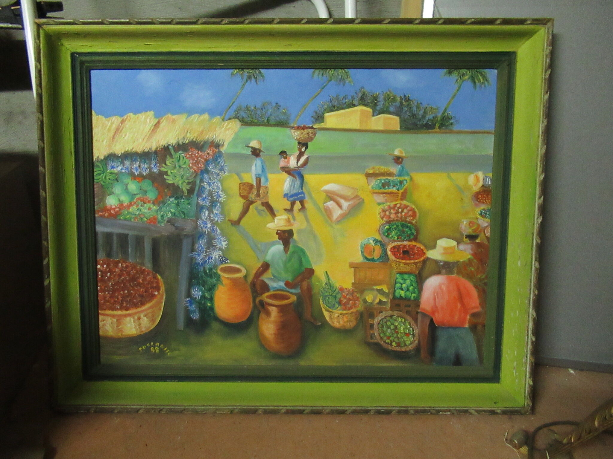 Tableau marché et village africain