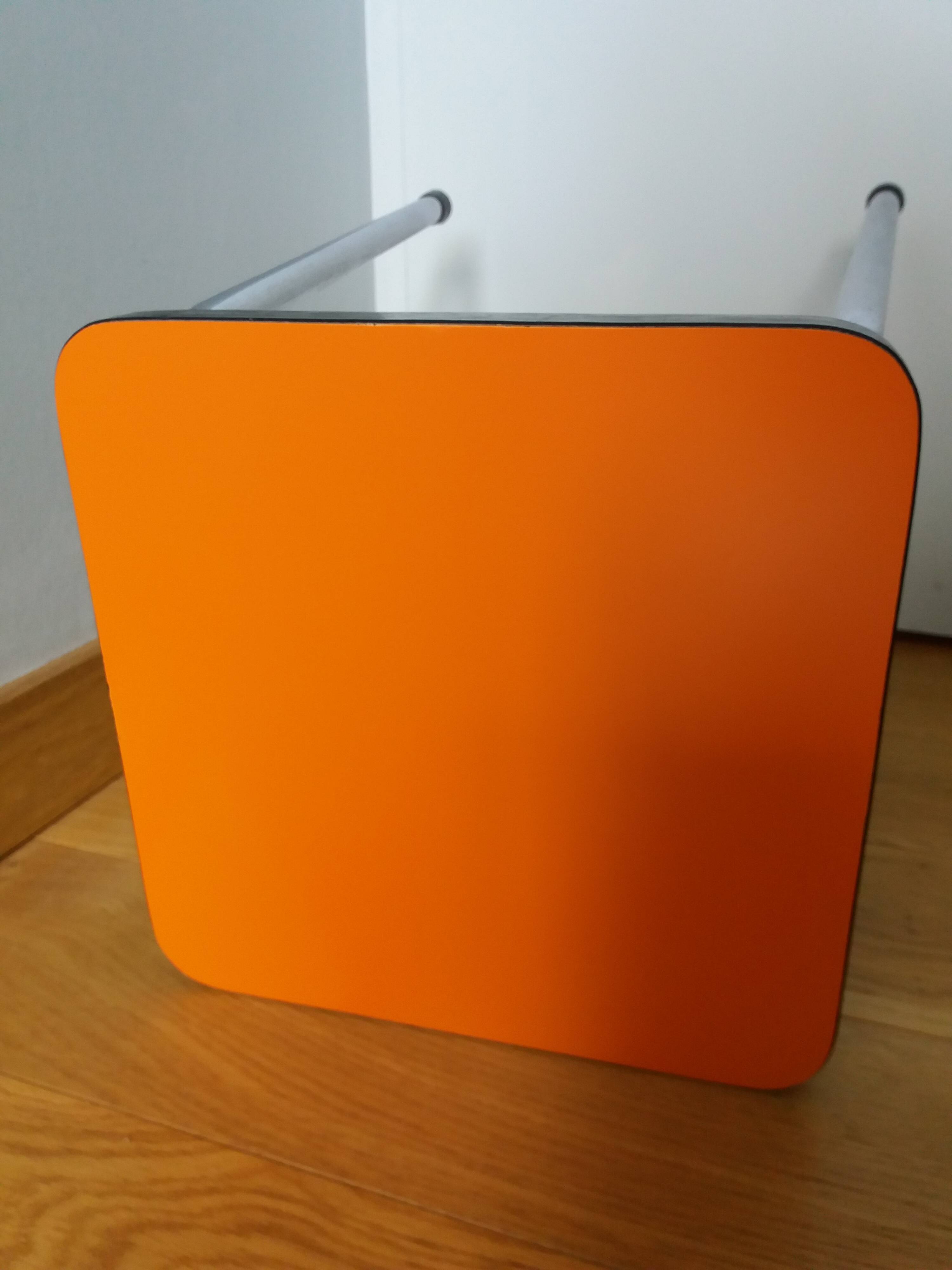 Chrome metal and orange formica stool