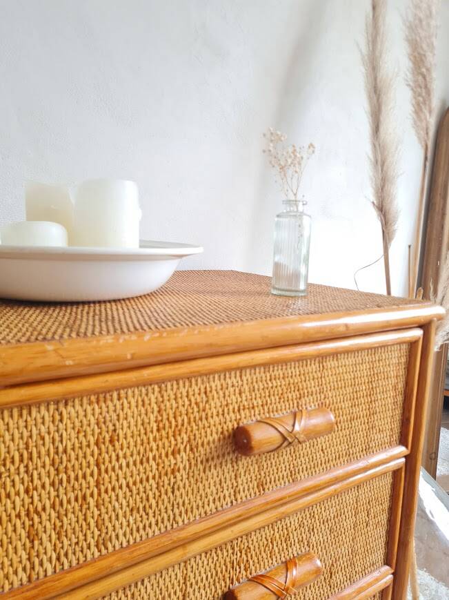 Vintage rattan chest of drawers circa 70s