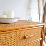 Vintage rattan chest of drawers circa 70s