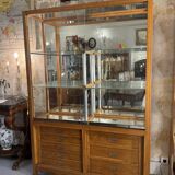 Large antique oak shop display cabinet