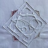Drap lin ancien brodé main avec monogramme t d 226 cm x 324 cm