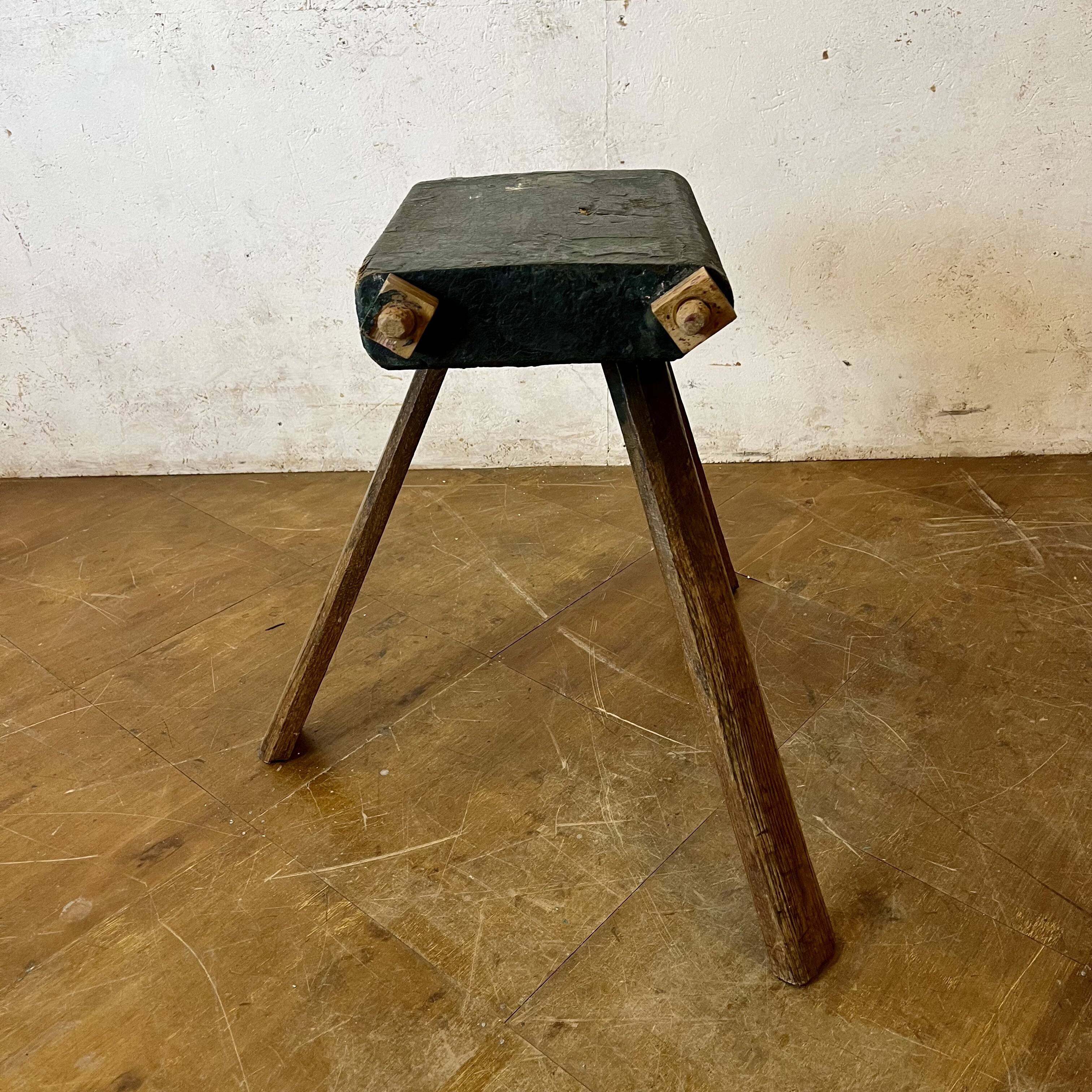 Constructivist wooden stool, folk art.