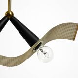 Mid Century brass ceiling lamp with a curved perforated sheet lampshade