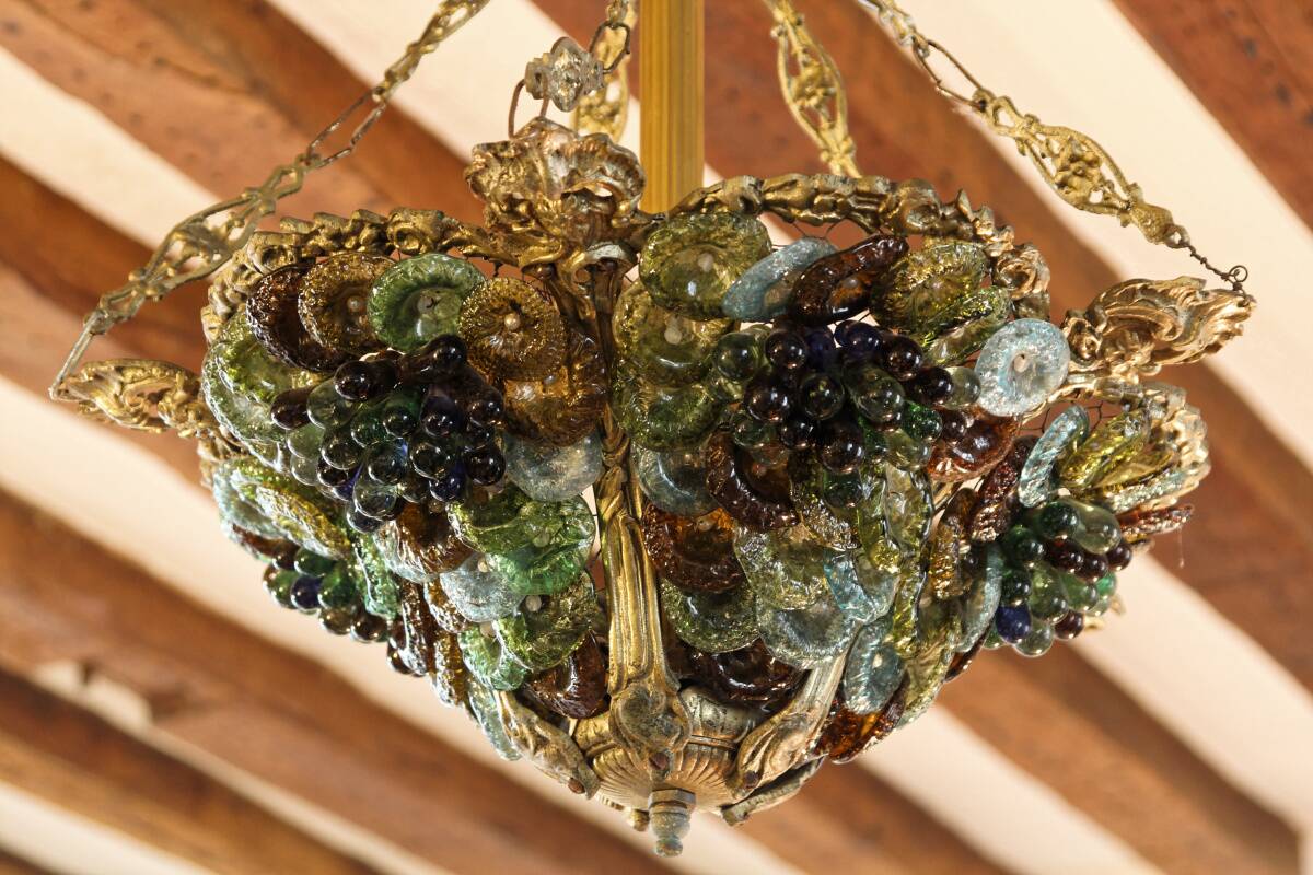 Murano chandelier in bronze, fruit clusters, glass paste