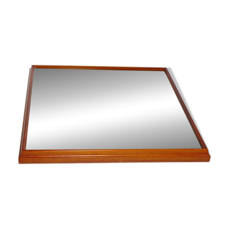 XL vintage cherry wood wall mirror with beveled edges, 1970s