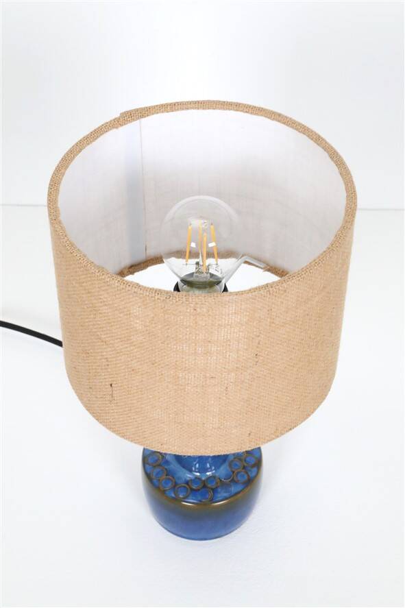 Ceramic table lamp “972” by Søholm with jute shade, mid-century Danish modern design, 1960s/1970s