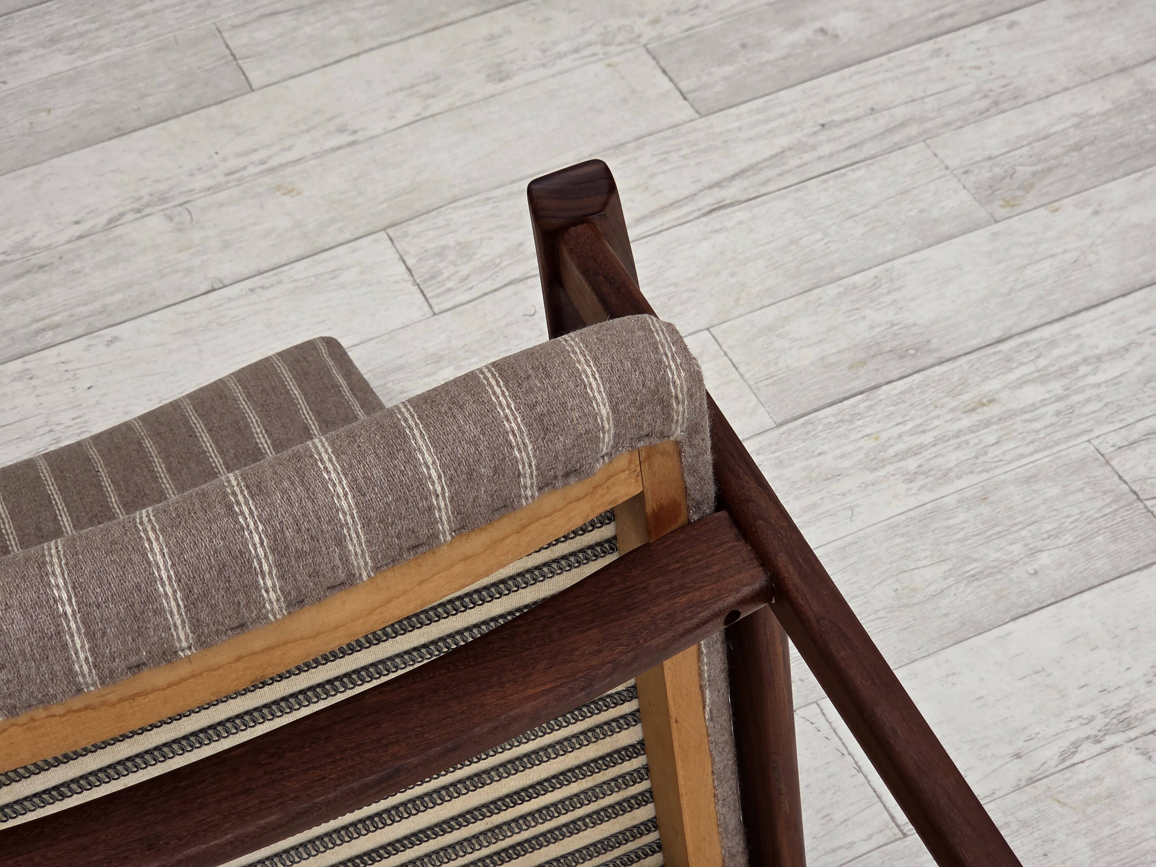 1970s, Danish highback armchair, furniture wool, teak wood, original.