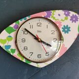 Vintage silent asymmetrical wall pendulum clock "Purple green pink flowers"