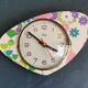 Vintage silent asymmetrical wall pendulum clock "Purple green pink flowers"