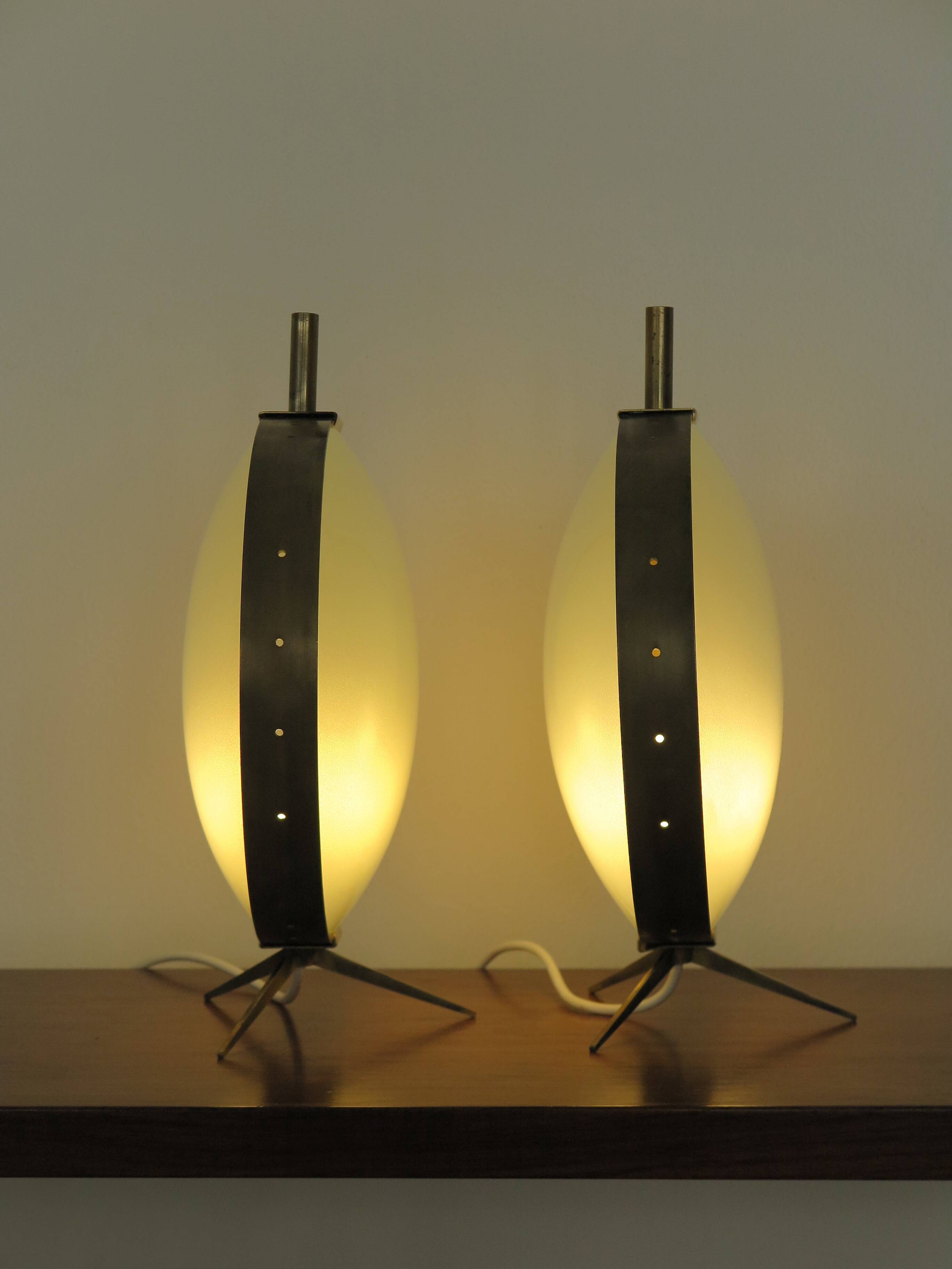 French Metal Glass table lamps 1950s