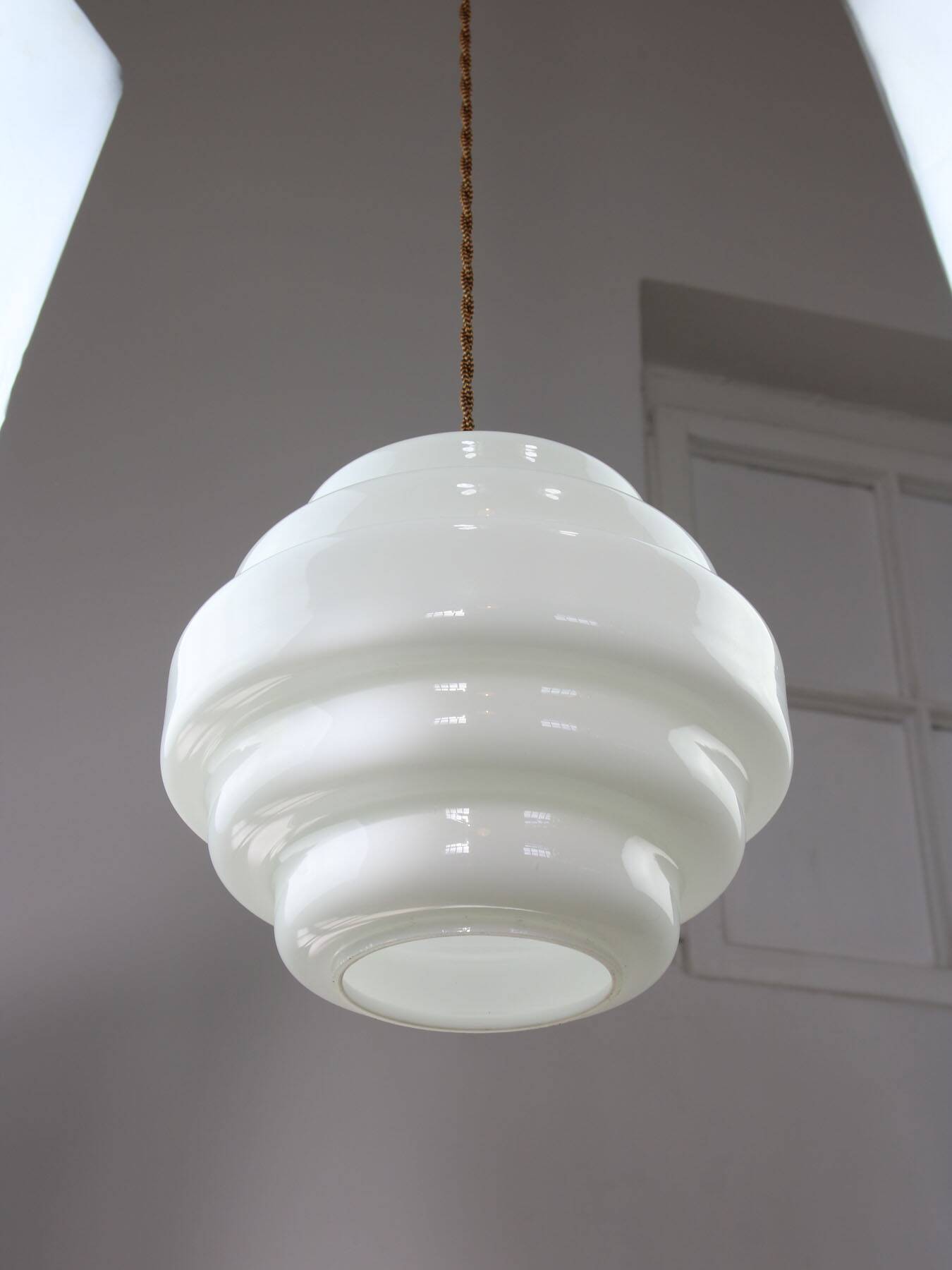 Mid-Century Italian Brass and Opaline Glass Pendant Lamp