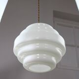Mid-Century Italian Brass and Opaline Glass Pendant Lamp