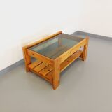Vintage coffee table in pine and smoked glass from the 70s 80s