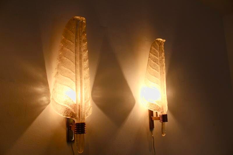 Pair of 24-carat gold flaked glass leaf appliques