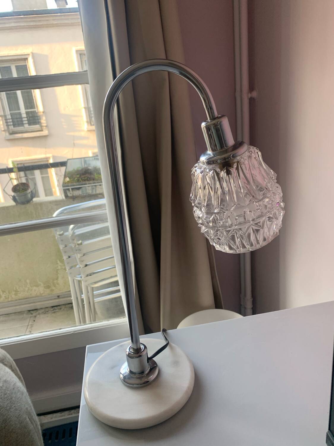 Vintage 70s chrome and marble lamp