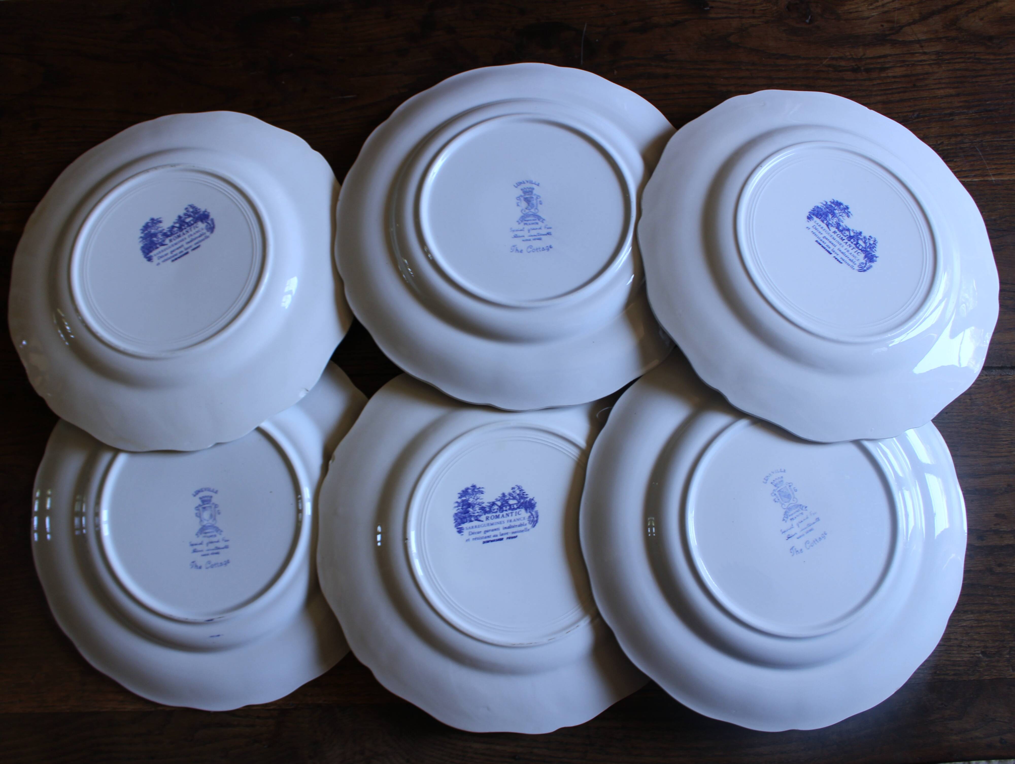 6 romantic blue Lunéville Sarreguemines dinner plates
