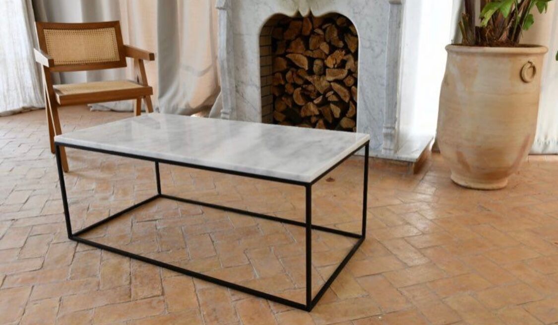 Rectangular coffee table in carrara white marble 120x60