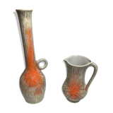 Lot 2 old ceramic jugs enamelled identical pattern