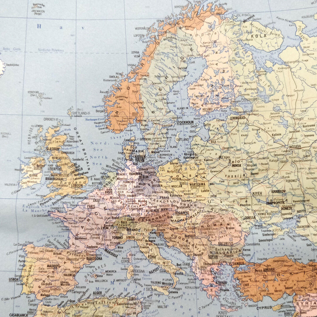 Map planisphere the world 124x82cm 60s