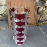 Transparent glass vase and burgundy design and vintage 1970