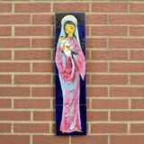 Virgin and Child - ceramic painting signed J.Ortega.