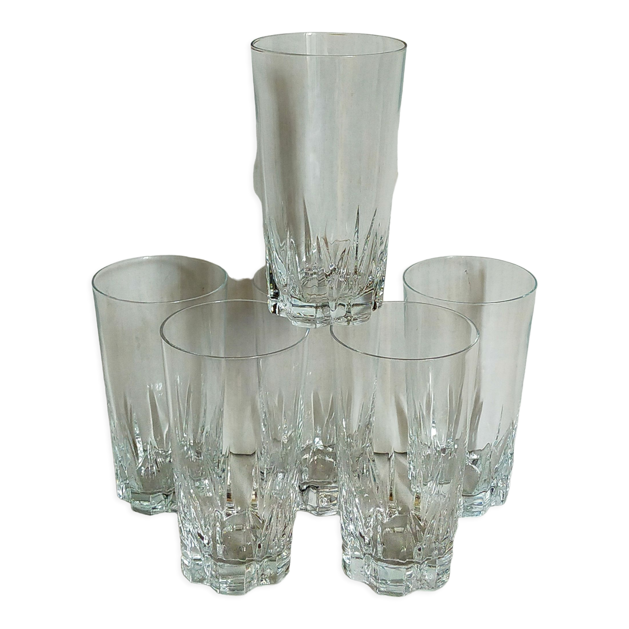 Six vintage crystal long drink juice glasses