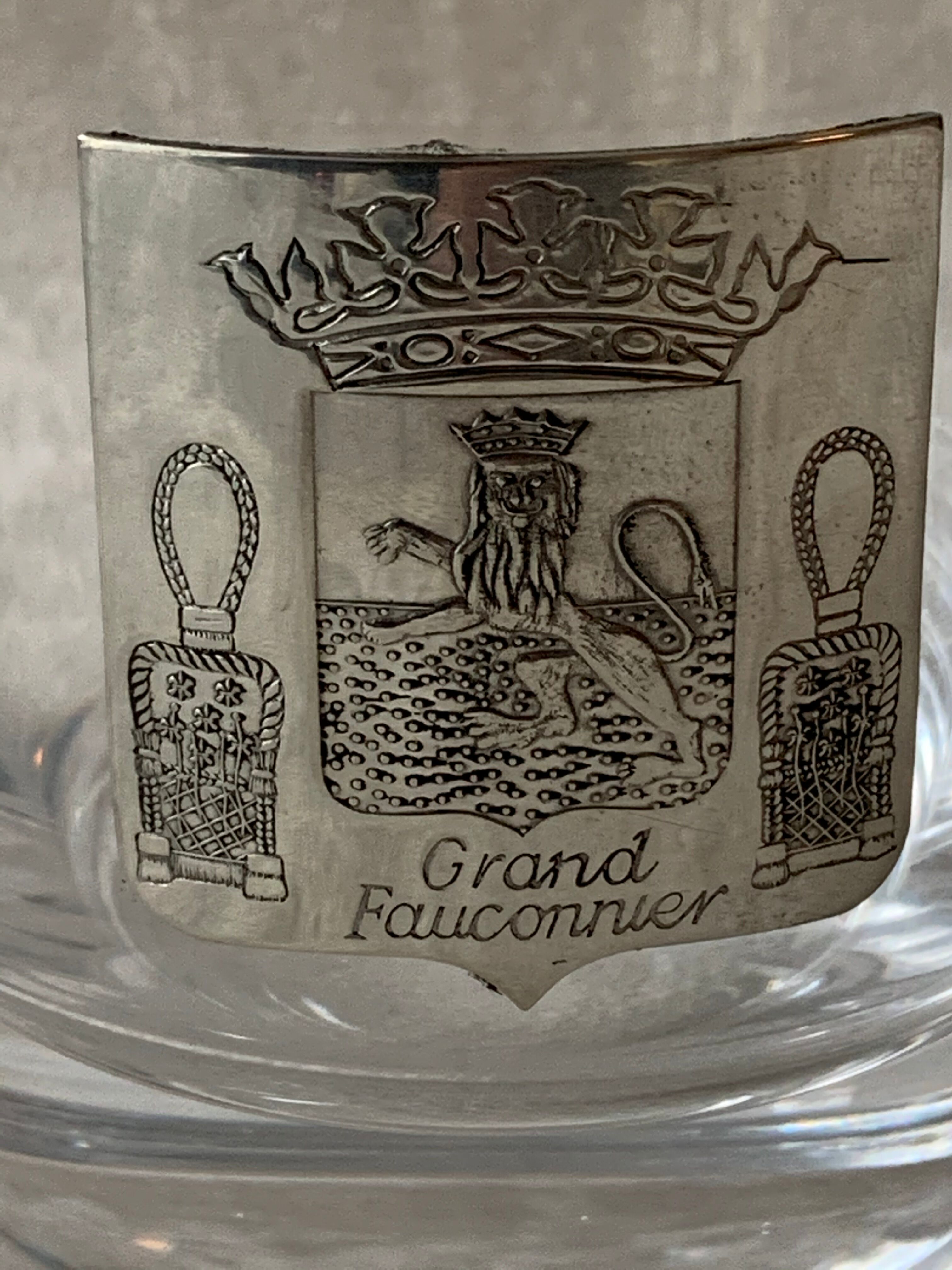 6 crystal whiskey glasses from Sèvres Prévost, Captain, Marshal, Boutelier, Fauconnier and Veneur