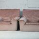 Cinna, pair of armchairs foam and velvet ras pink pale, France, circa 1970