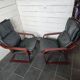 Pair of Scandinavian armchairs in leather and curved wood