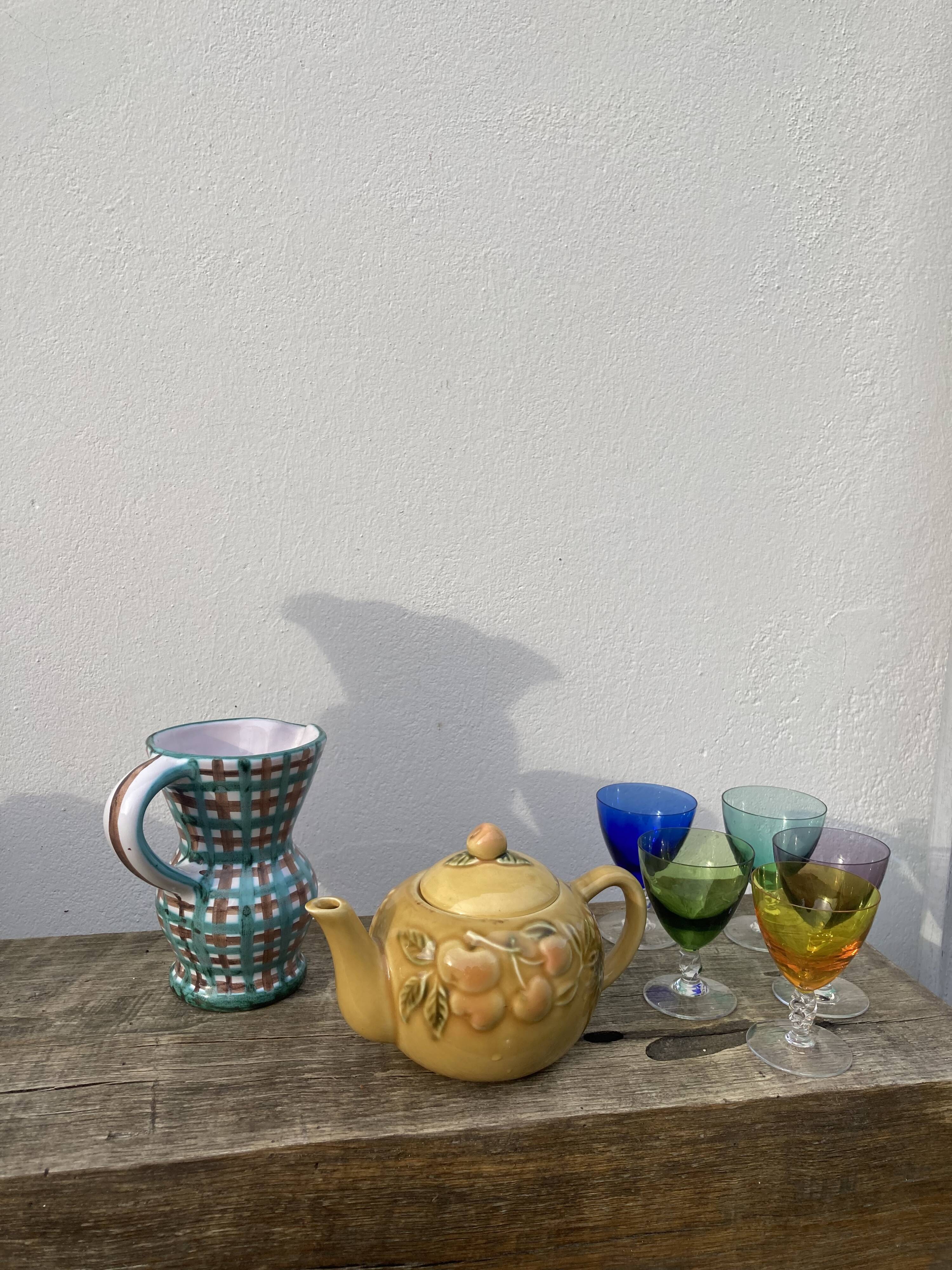 Robert Picault pitcher in green ceramic Vallauris checkered 1960