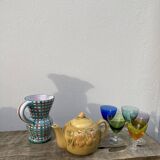 Robert Picault pitcher in green ceramic Vallauris checkered 1960