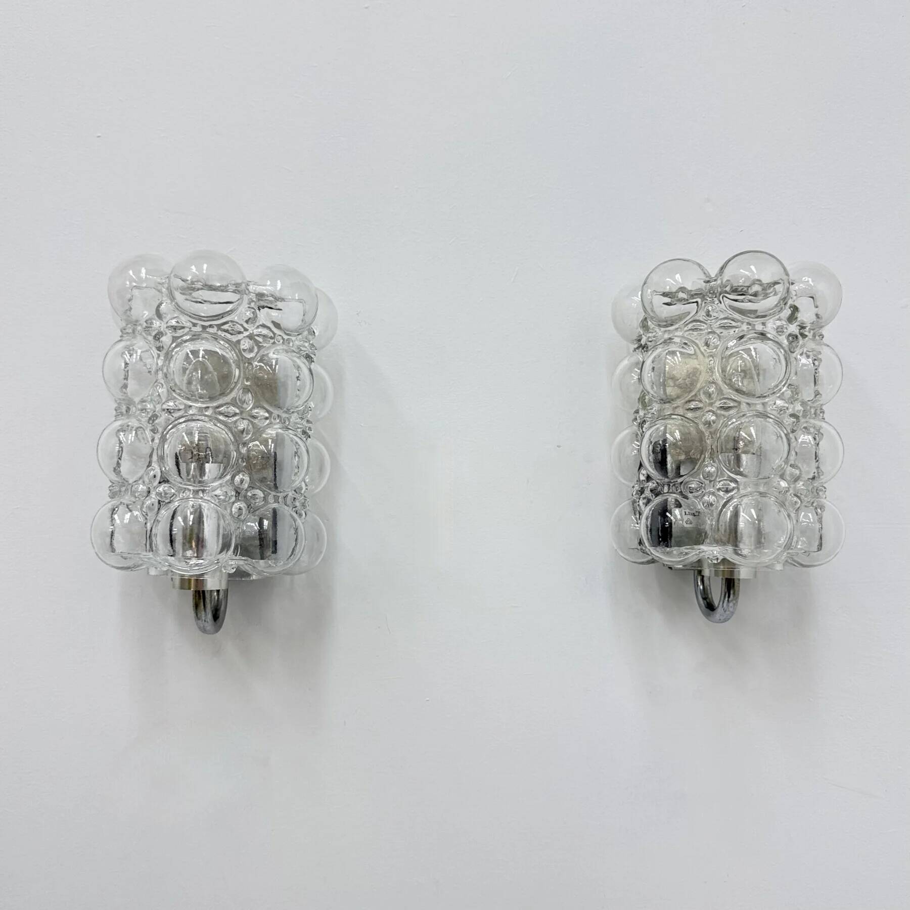 Set of 2 bubble glass wall lamp sconces by Helena Tynell for Limburg, Germany, 1970s