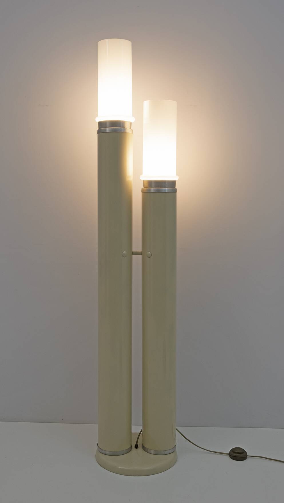 Space Age Opaline Glass and Lacquered Metal Cylinders Floor Lamp, 1970s