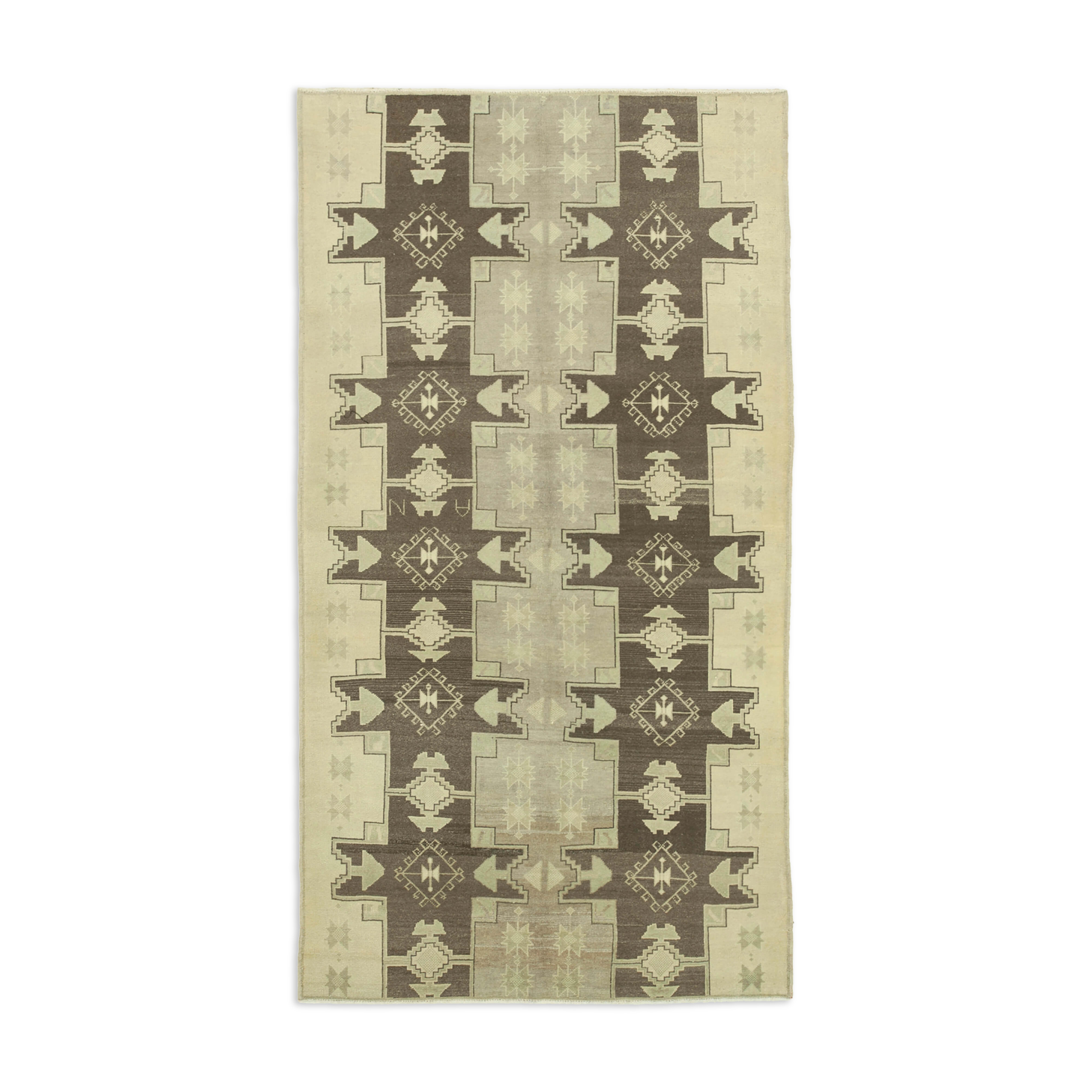 1960s handmade antique oriental beige rug 147 cm x 275 cm