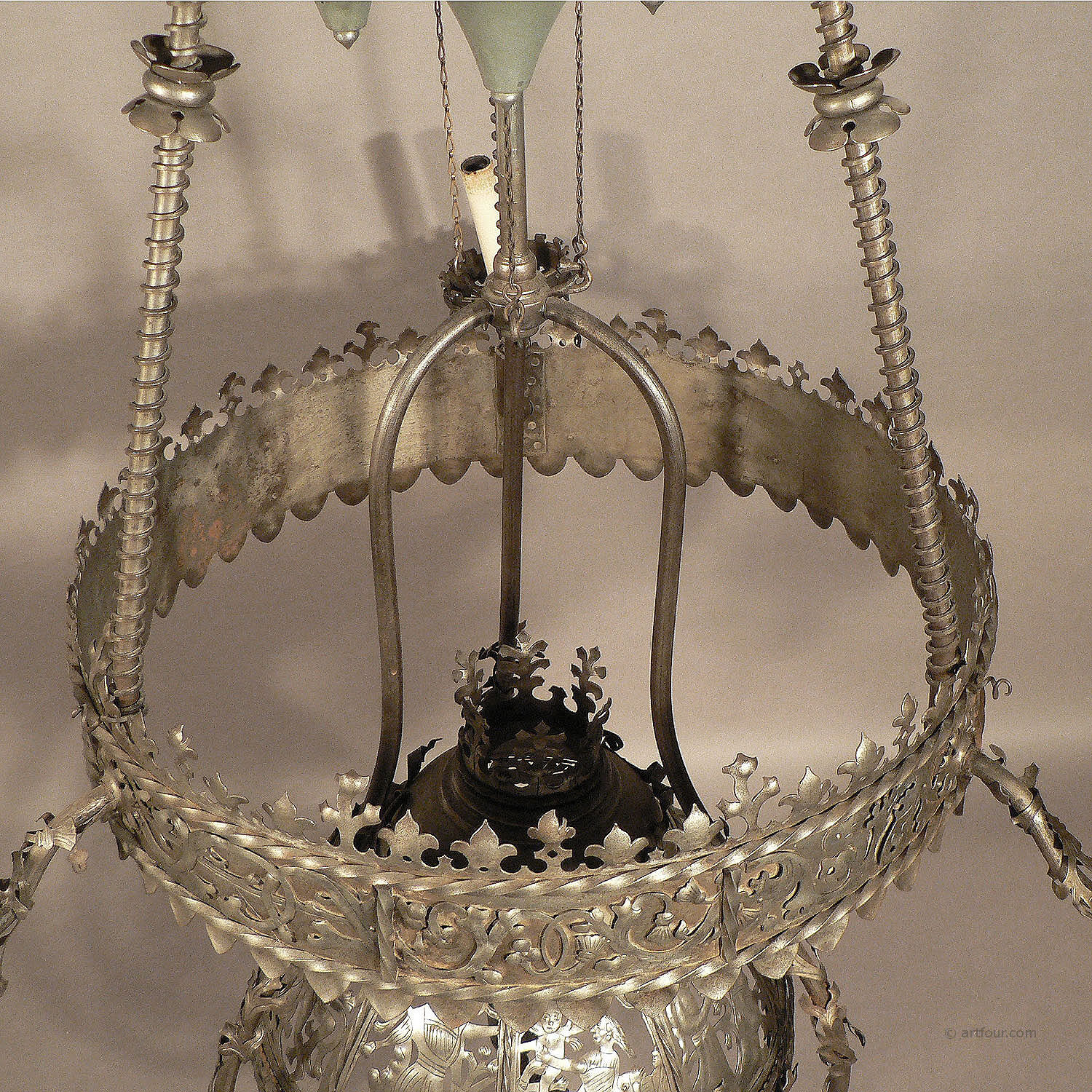 Antique medieval wrought iron chandelier from a German castle.