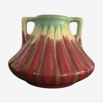 Ancien vase a double anses en céramique